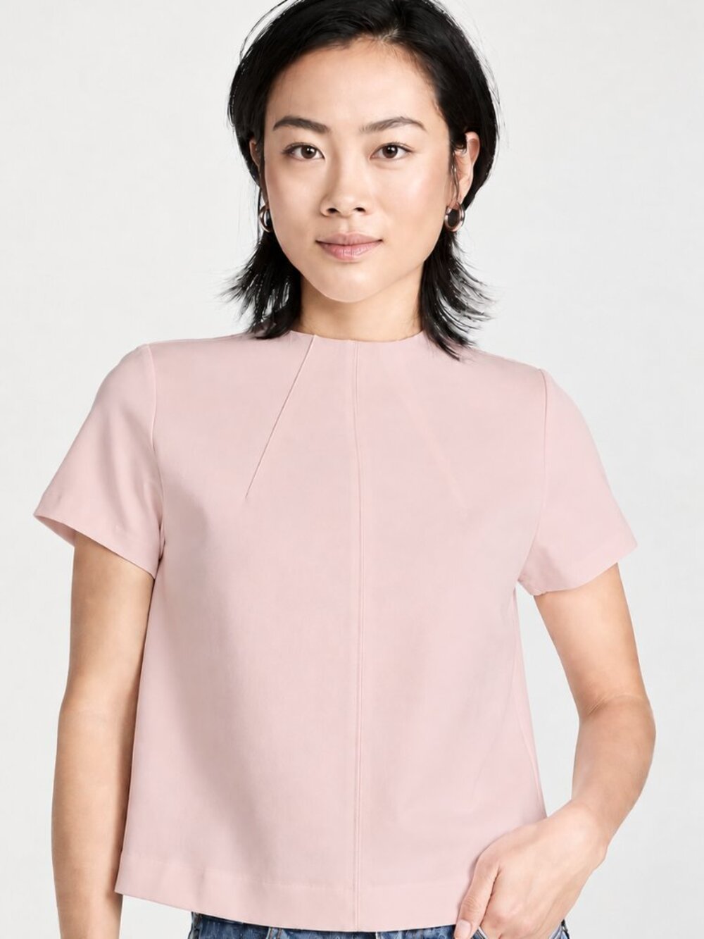 SPANX Blush Pink Ponte Knit Perfect Funnel Neck Short Sleeve Top, Size S